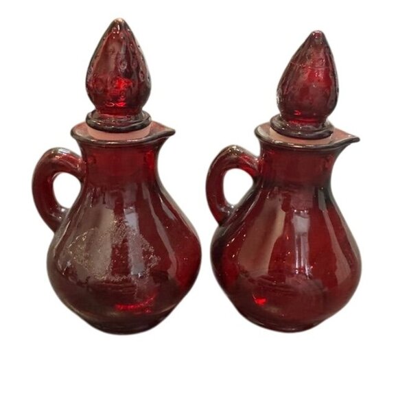 Vintage Red Glass Cruet Set With Stoppers - Picture 1 of 5